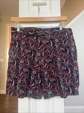 Murano Mens Paisley Print Shorts in Navy, Red & Gold Accents Size 30